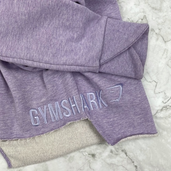 RARE Gymshark Cropped Raw Edge Hoodie Lilac Marl S - Picture 6 of 10